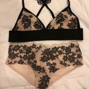 Nude and Black Matching Bra and Panty Set